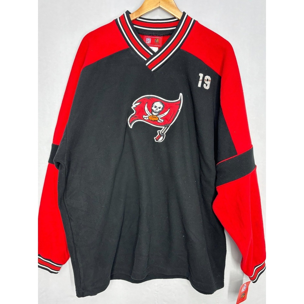 Tampa Bay Buccaneers NFL Jacket Black Red Fleece Pullover V-Neck Johnson #19